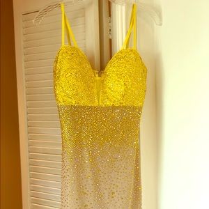 *Newly worn once* yellow & nude sequin mini dress